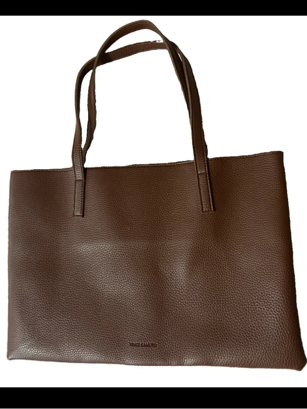 Vince Camuto Brown Pebbled Tote Laptop Bag Large Minimalist Work Tote